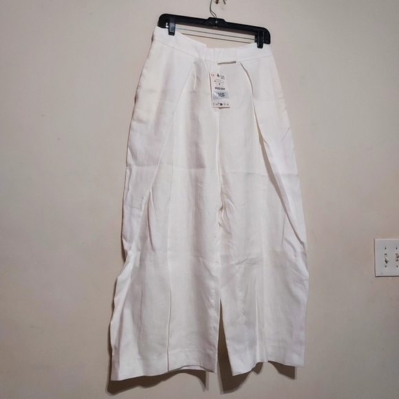 Zara Zw Collec 100% Linen High-rise Wide Leg Pleated Volume Cropped Pants - Picture 6 of 11